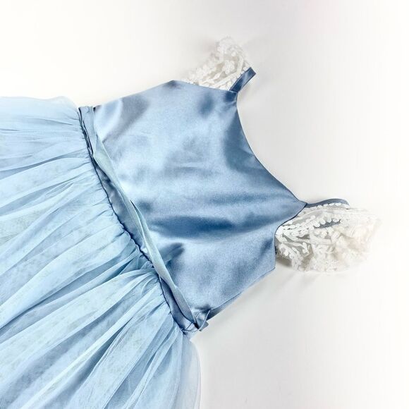 David’s bridal blue tulle flower girl dress with lace sleeve 4 - Picture 4 of 7